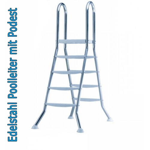 Poolleiter 1,20 m Edelstahl V2A Hochbeckenleiter mit Plattform